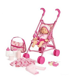 Baby Doll, Stroller and Bottle Toy 