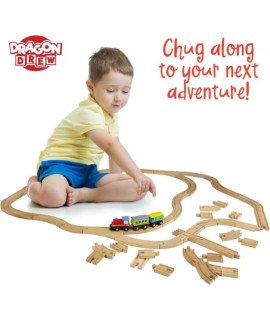 Wooden Train Set with Tracks & Trains